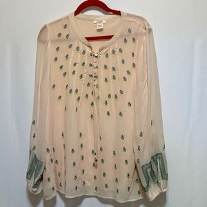 NWOT SUNDANCE PALE PEACH LONG SLEEVE BLOUSE WITH TINY EMBROIDERY